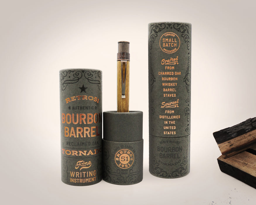 Tornado™ Woodworks - Bourbon Barrel Rollerball with its package