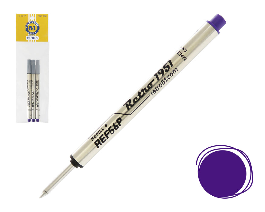 Recambio de bolígrafo sin tapa morado, paquete de 3